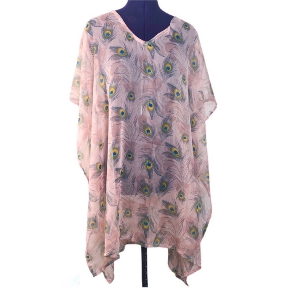 Azrura Pink Peacock Feather Patterned Shawl